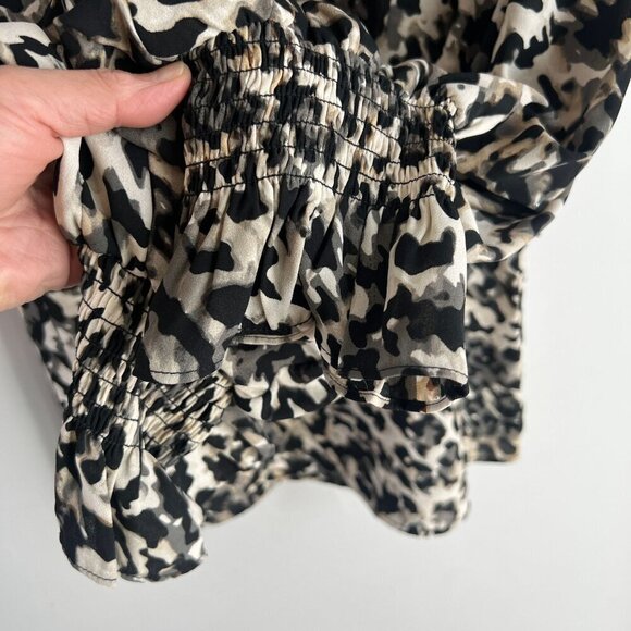 Vince Camuto Womens Loose Raglan Animal Print Blouse XS Natural Taupe - Picture 6 of 11